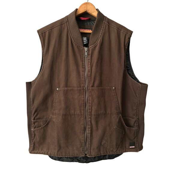Craftsman Vintage Brown Work Vest Canvas Quilted With Zipper Close & Pockets XL